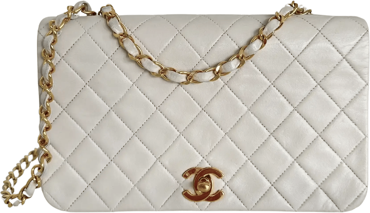 Chanel Chanel Timeless Single Flap Small white lambskin leather vintage / good Wit