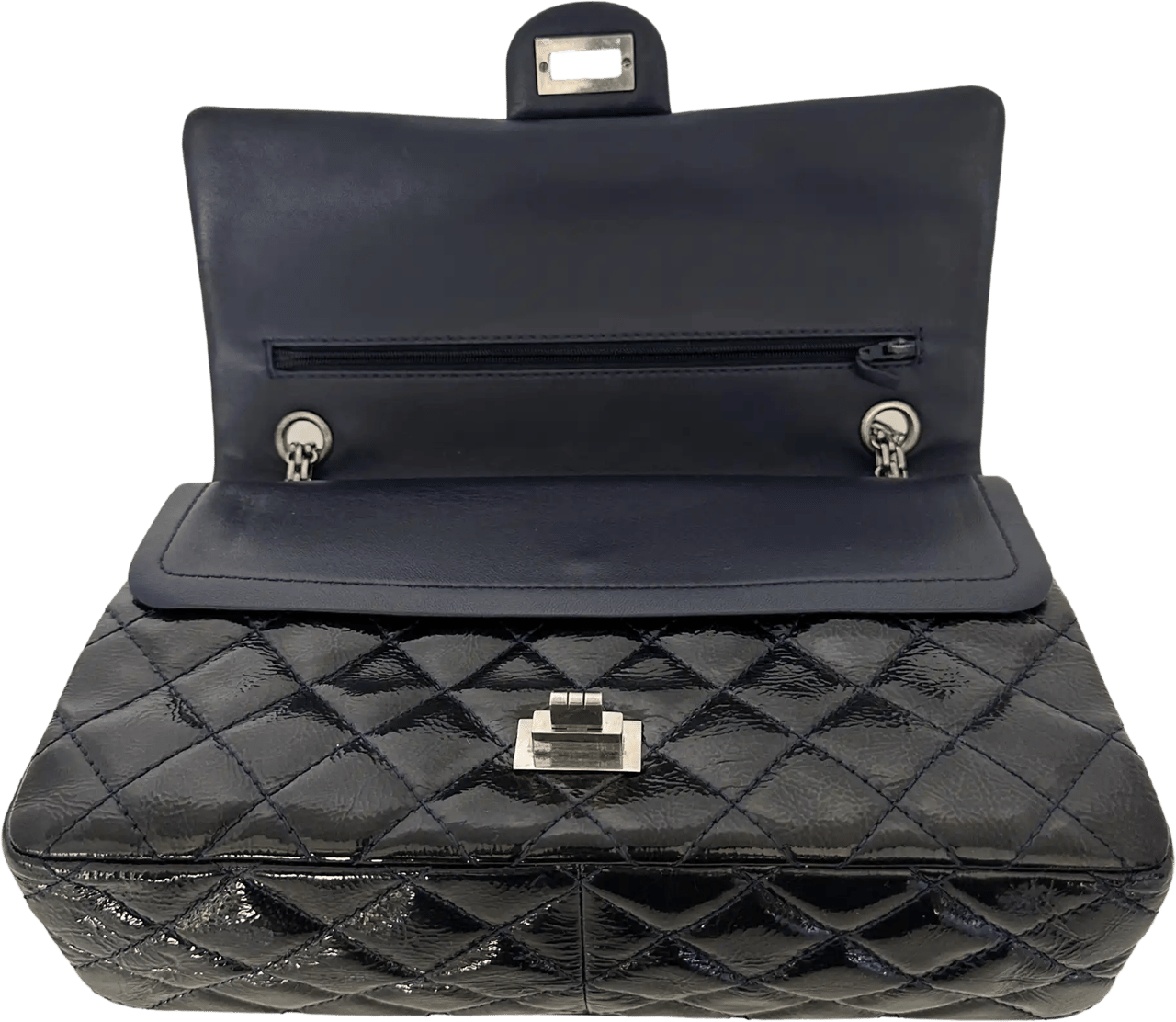 Chanel Chanel 2.55 Reissue 226 Medium Double Flap Bag Metallic Calfskin Dark Blue / Very Good Wit