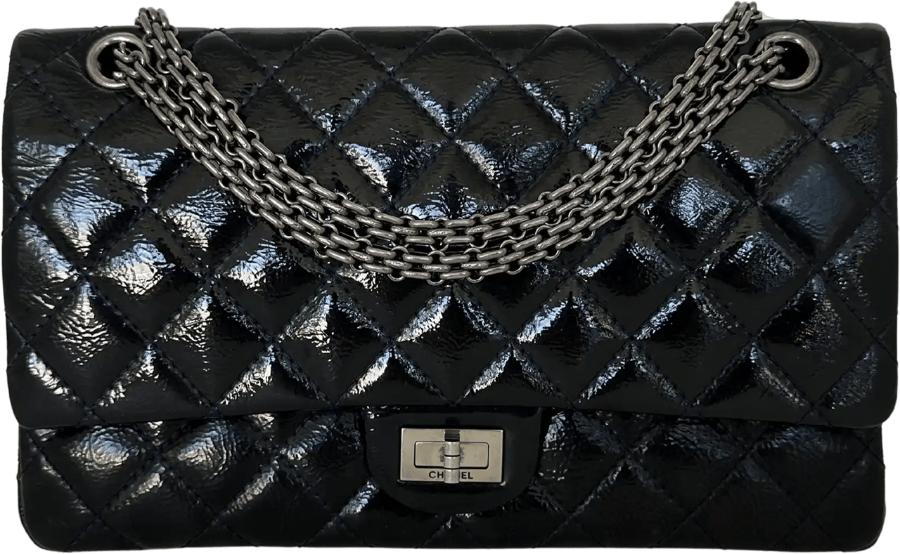Chanel Chanel 2.55 Reissue 226 Medium Double Flap Bag Metallic Calfskin Dark Blue / Very Good Wit