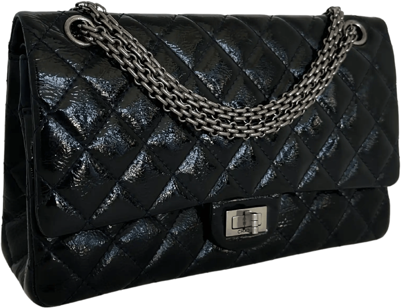 Chanel Chanel 2.55 Reissue 226 Medium Double Flap Bag Metallic Calfskin Dark Blue / Very Good Wit