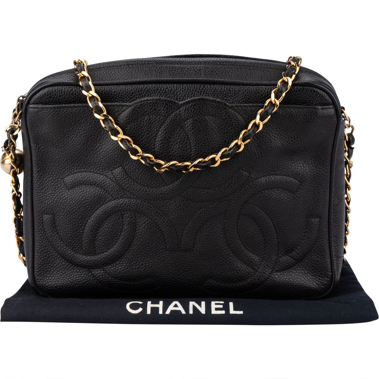 Chanel Chanel Caviar Leather Triple CC Camera Crossbody Bag Zwart