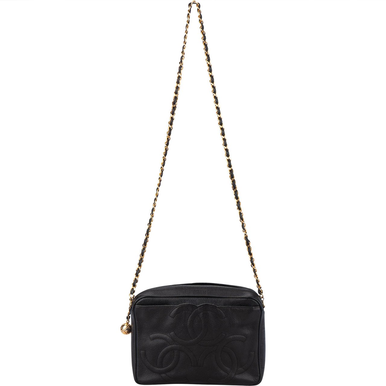 Chanel Chanel Caviar Leather Triple CC Camera Crossbody Bag Zwart