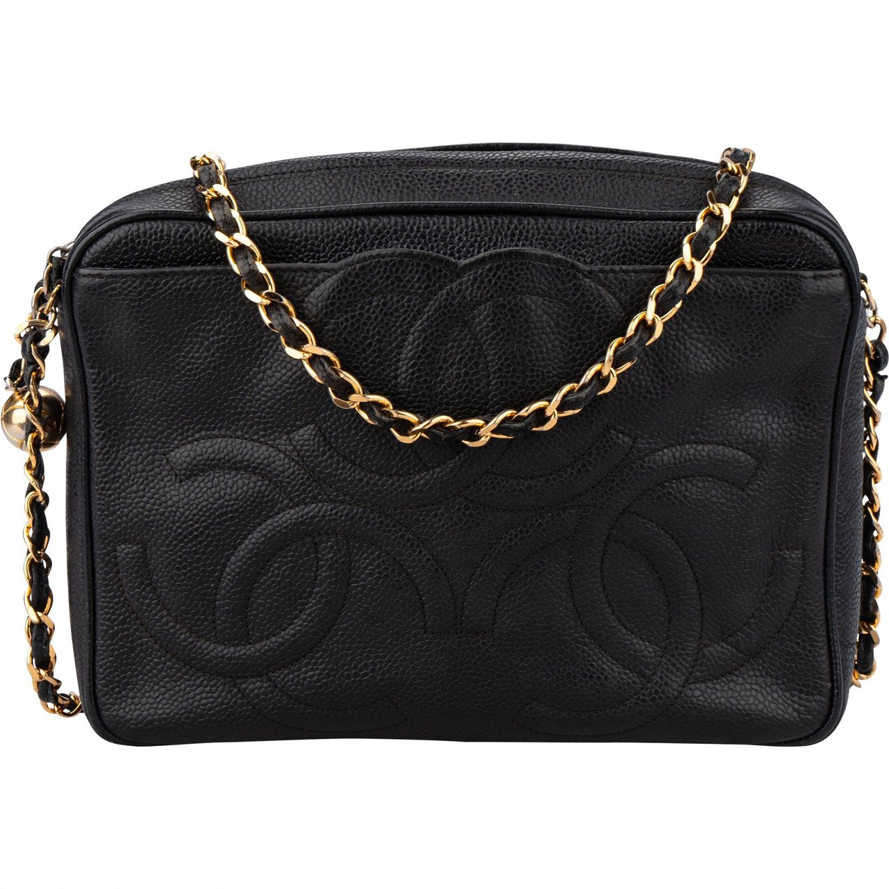 Chanel Chanel Caviar Leather Triple CC Camera Crossbody Bag Zwart