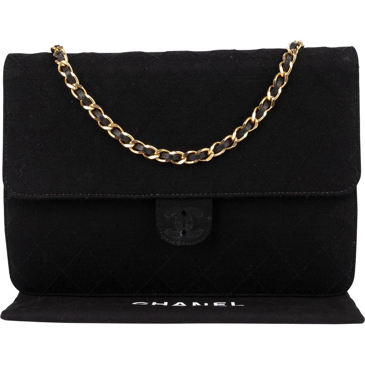 Chanel Chanel Quilted Cotton Single Flap Shoulder Bag Zwart
