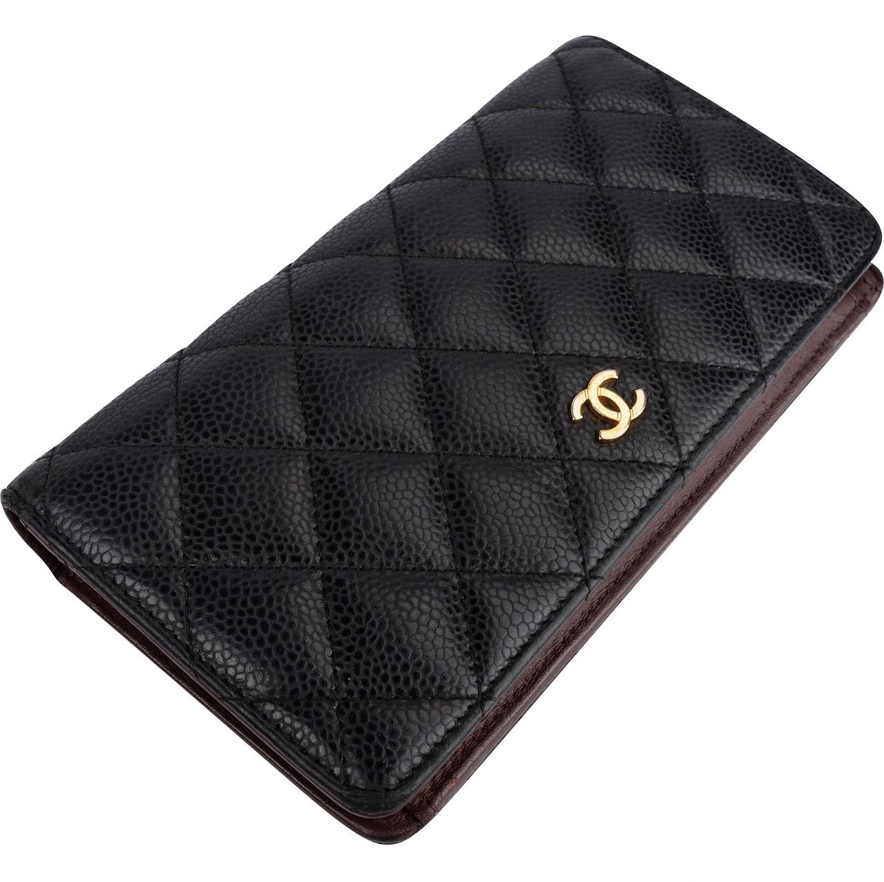 Chanel Chanel Quilted Caviar Leather CC Flap Wallet Zwart