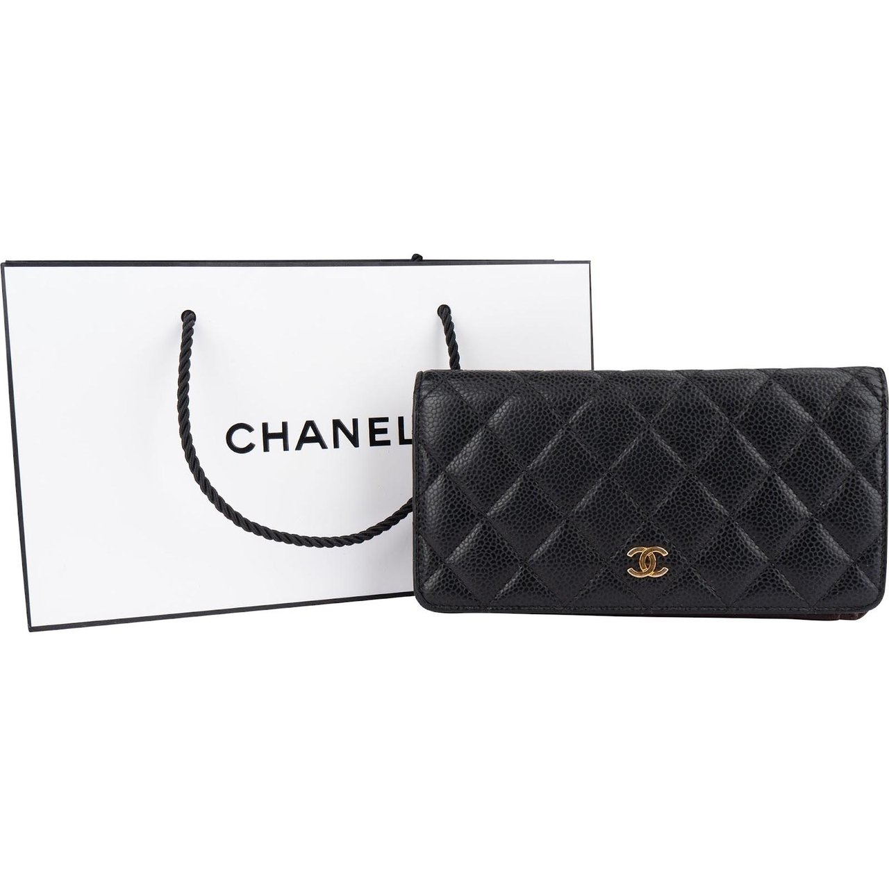 Chanel Chanel Quilted Caviar Leather CC Flap Wallet Zwart