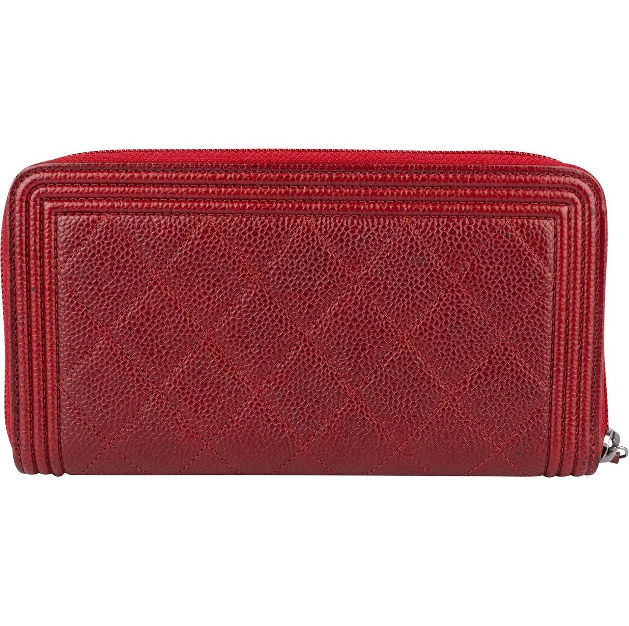 Chanel Chanel Caviar Leather Quilted Small Boy Zip Around Wallet Rood