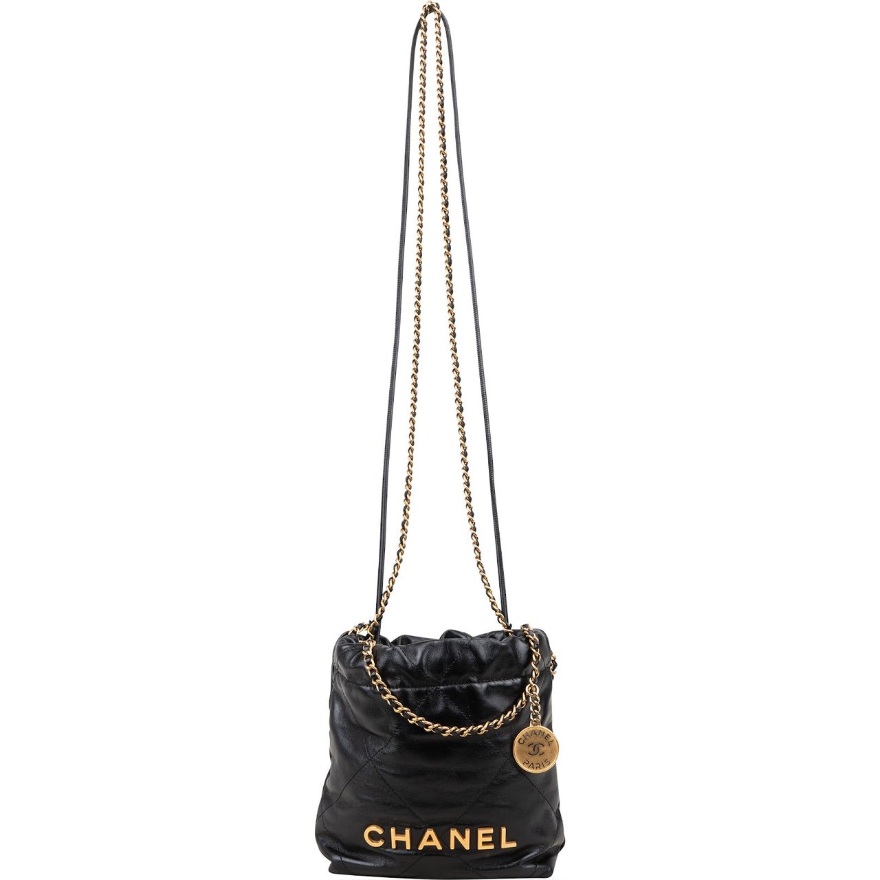 Chanel Chanel 22 Quilted Lambskin Drawstring Crossbody Bag Zwart
