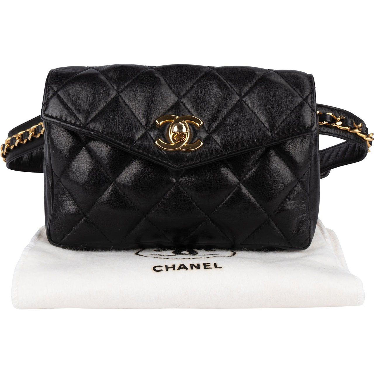Chanel Chanel Quilted Lambskin CC Belt Bum Waist Bag Zwart