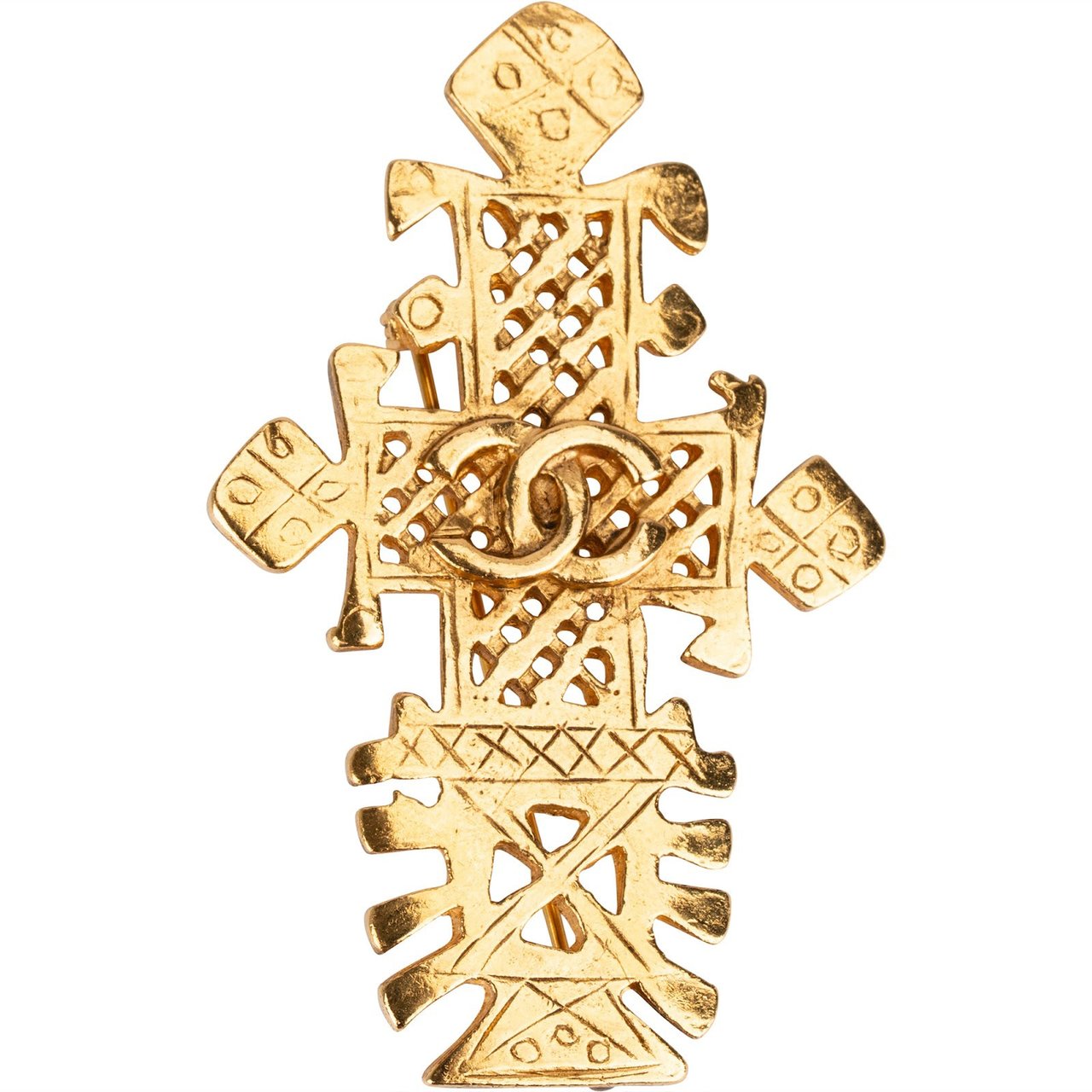 Chanel Chanel Golden CC Vintage Cross Brooch Goud