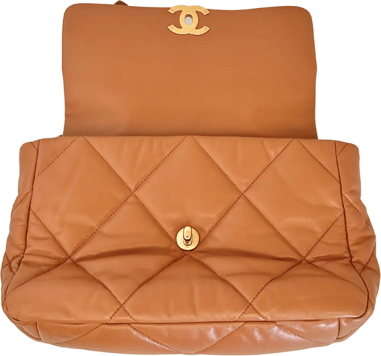 Chanel Chanel 19 Flap Bag Medium Tasche glänzendes Lammleder Caramel / sehr gut Bruin