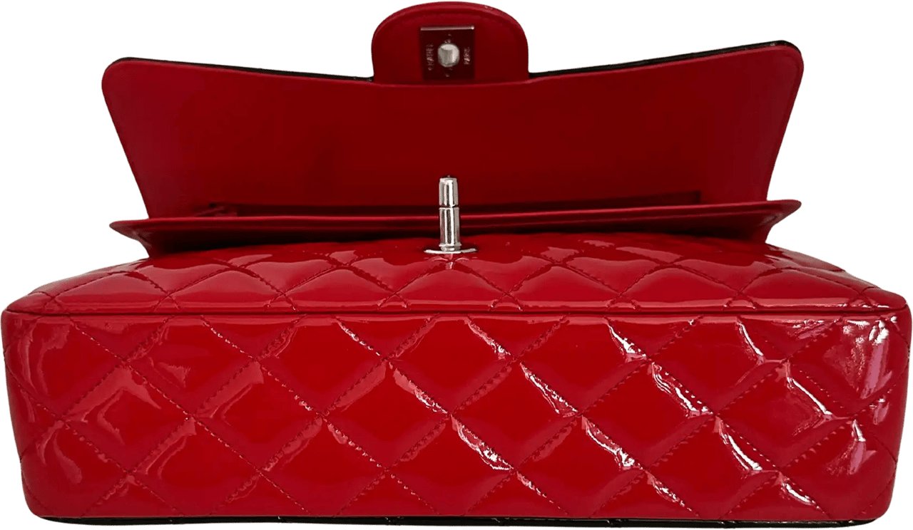 Chanel Chanel Medium Bicolor Quilted Patent Calfskin Double Flap Bag / neuwertig Zwart