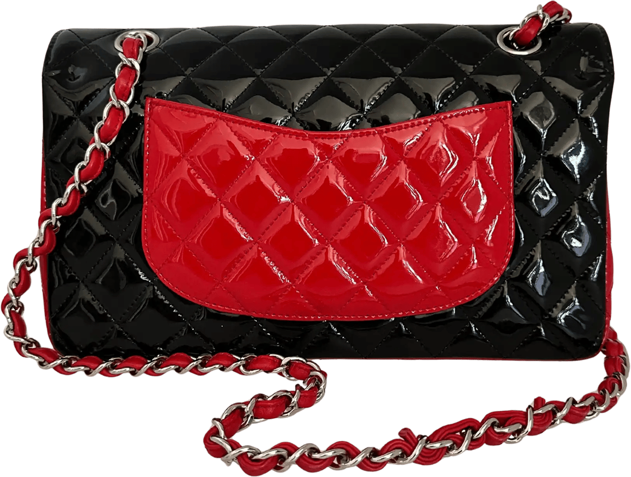 Chanel Chanel Medium Bicolor Quilted Patent Calfskin Double Flap Bag / neuwertig Zwart