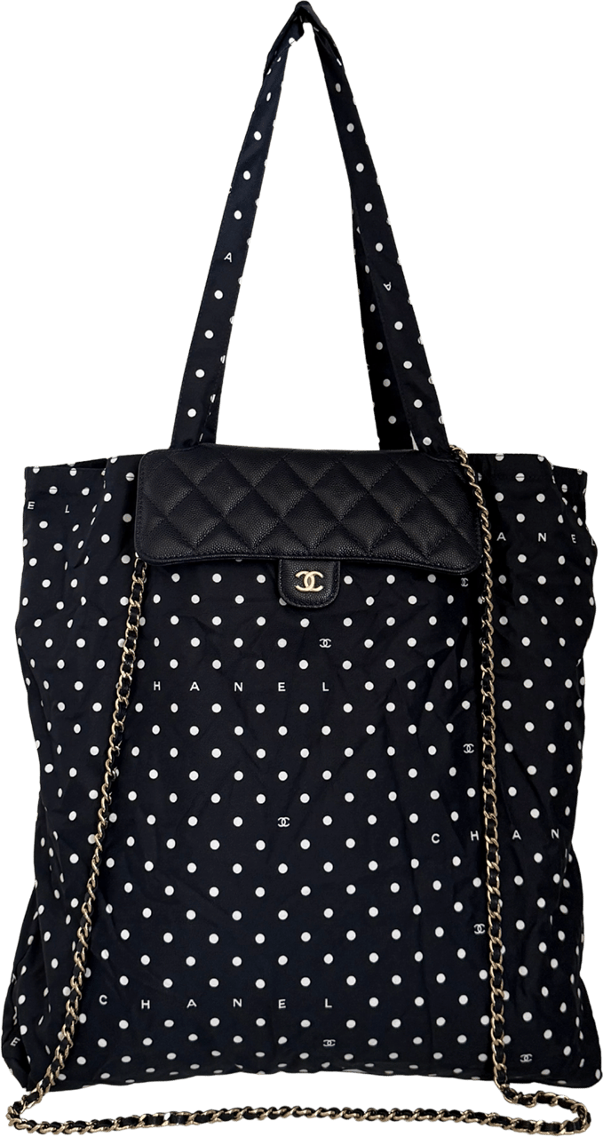 Chanel Chanel Quilted Foldable Chain Tote Bag Caviar mit Polka Dots Navyblau / neuwertig Blauw