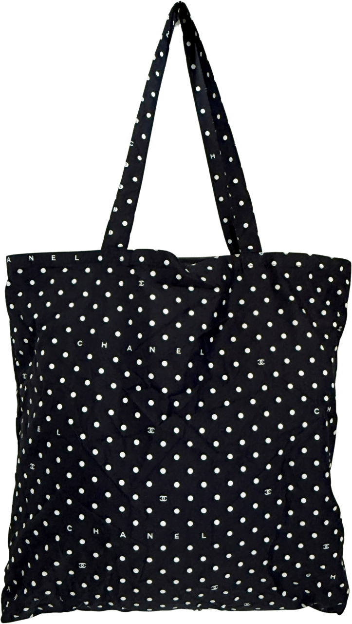 Chanel Chanel Quilted Foldable Chain Tote Bag Caviar mit Polka Dots Navyblau / neuwertig Blauw