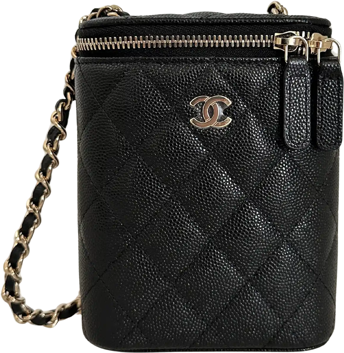 Chanel Chanel Vertical Coco Beauty Vanity Case small Kaviarleder Fullset / ungetragen Zwart