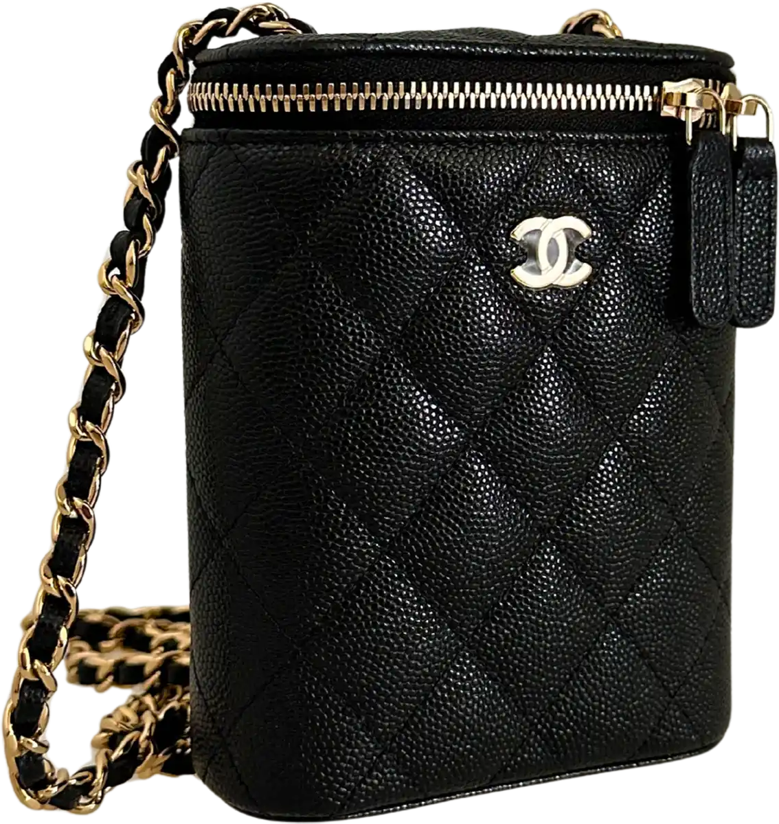 Chanel Chanel Vertical Coco Beauty Vanity Case small Kaviarleder Fullset / ungetragen Zwart