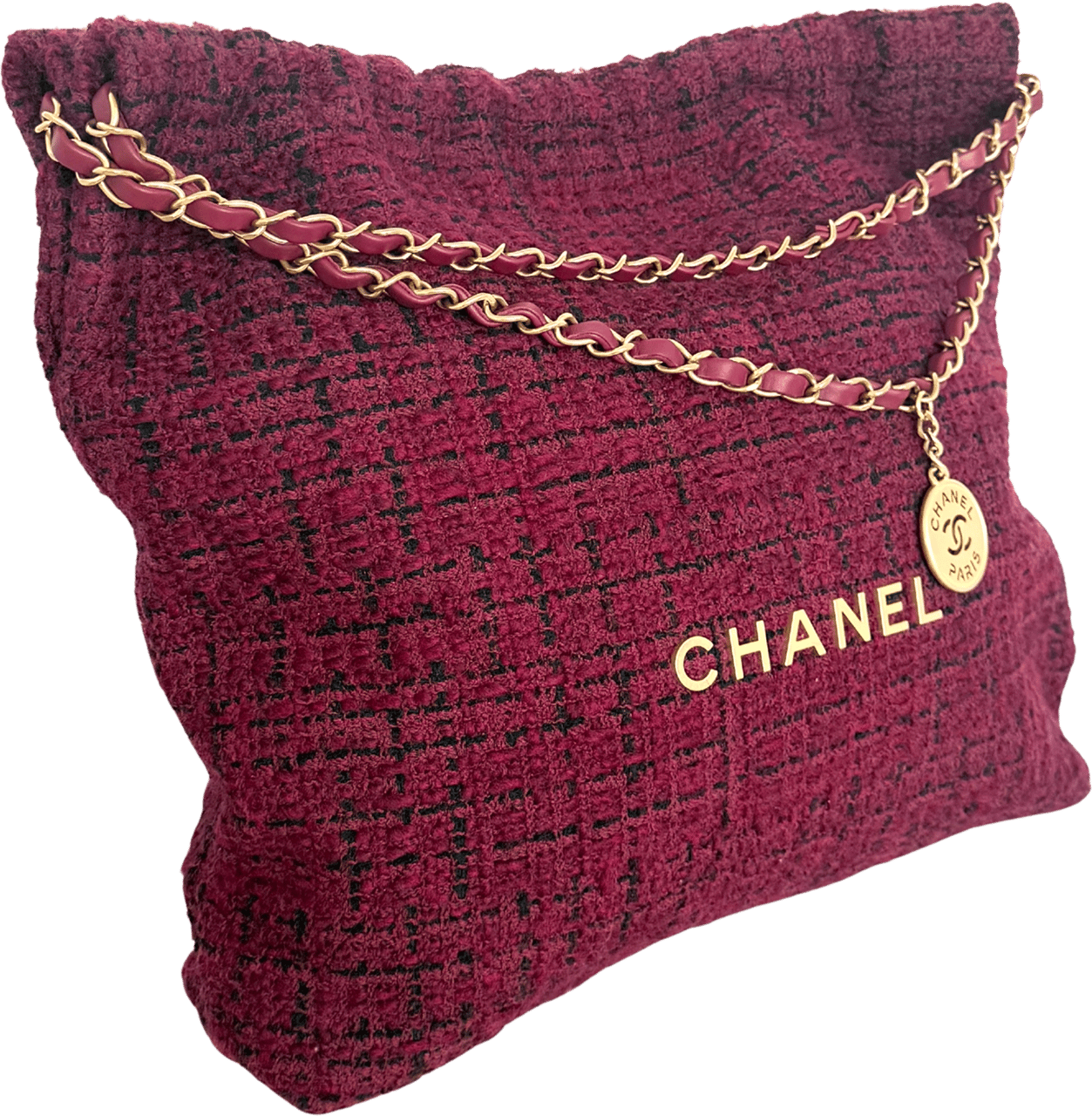 Chanel Chanel 22 mittelgroße Hobobag aus Tweed Burgunderrot goldene Hardware / neuwertig Rood
