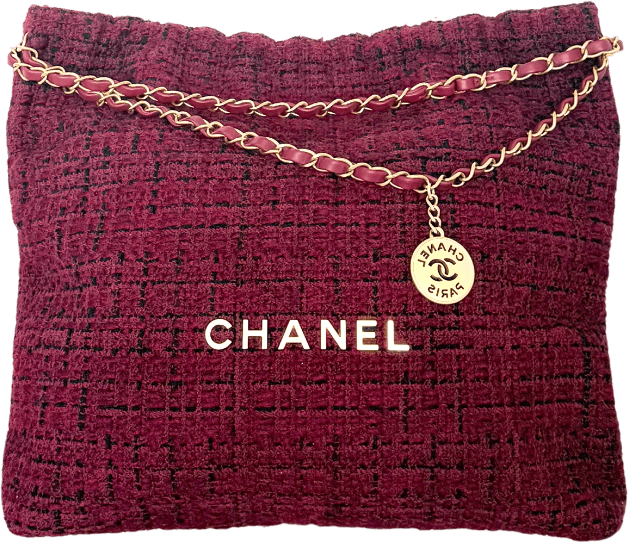 Chanel Chanel 22 mittelgroße Hobobag aus Tweed Burgunderrot goldene Hardware / neuwertig Rood