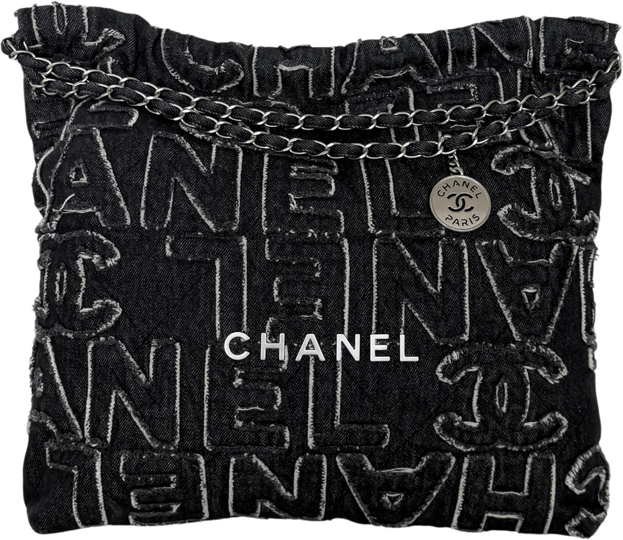 Chanel Chanel 22 mittelgroße Hobobag aus Denim Schwarz silberne Hardware / neuwertig Zwart
