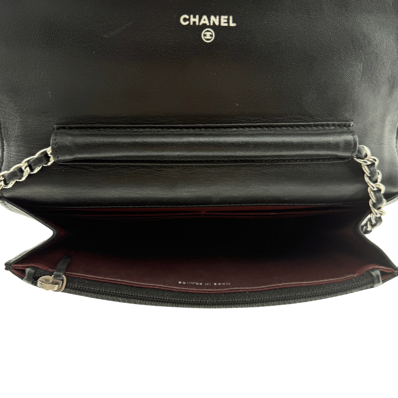 Chanel Chanel Wallet on Chain Bag, Lamb Leather, Black with Silver Hardware / very good Zwart