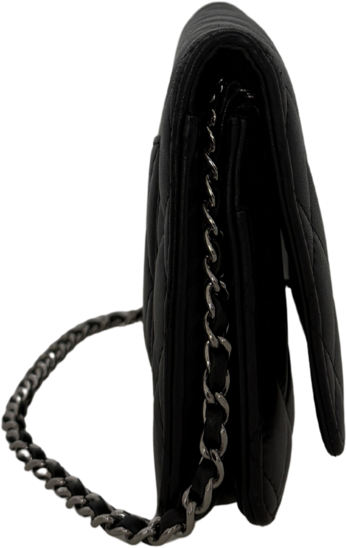 Chanel Chanel Wallet on Chain Bag, Lamb Leather, Black with Silver Hardware / very good Zwart