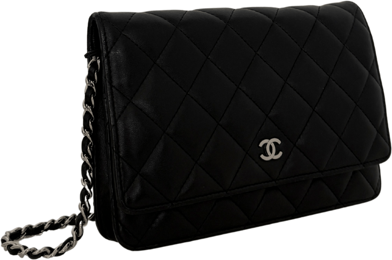 Chanel Chanel Wallet on Chain Bag, Lamb Leather, Black with Silver Hardware / very good Zwart