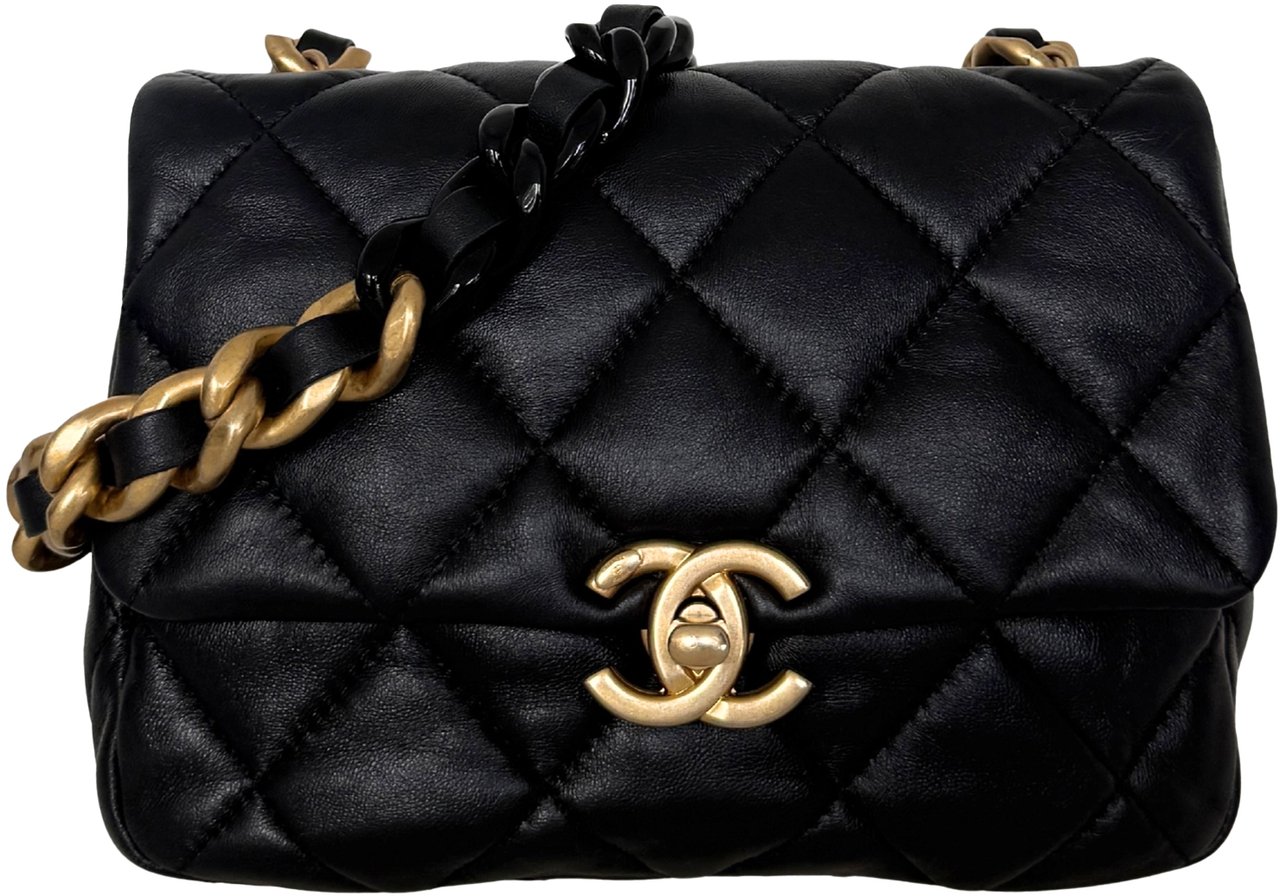 Chanel Chanel Mini Quilted Candy Chain Flap Bag Lammleder Schwarz / sehr gut Zwart