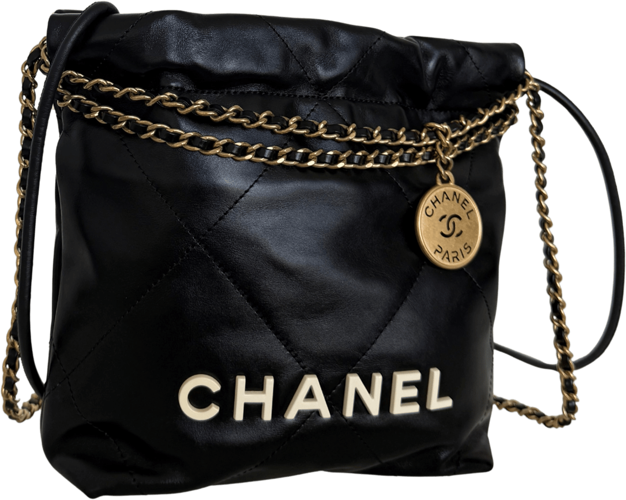 Chanel Chanel Kleine Chanel 22 Tasche Schwarz aus Kalbsleder goldene Hardware / neuwertig Zwart