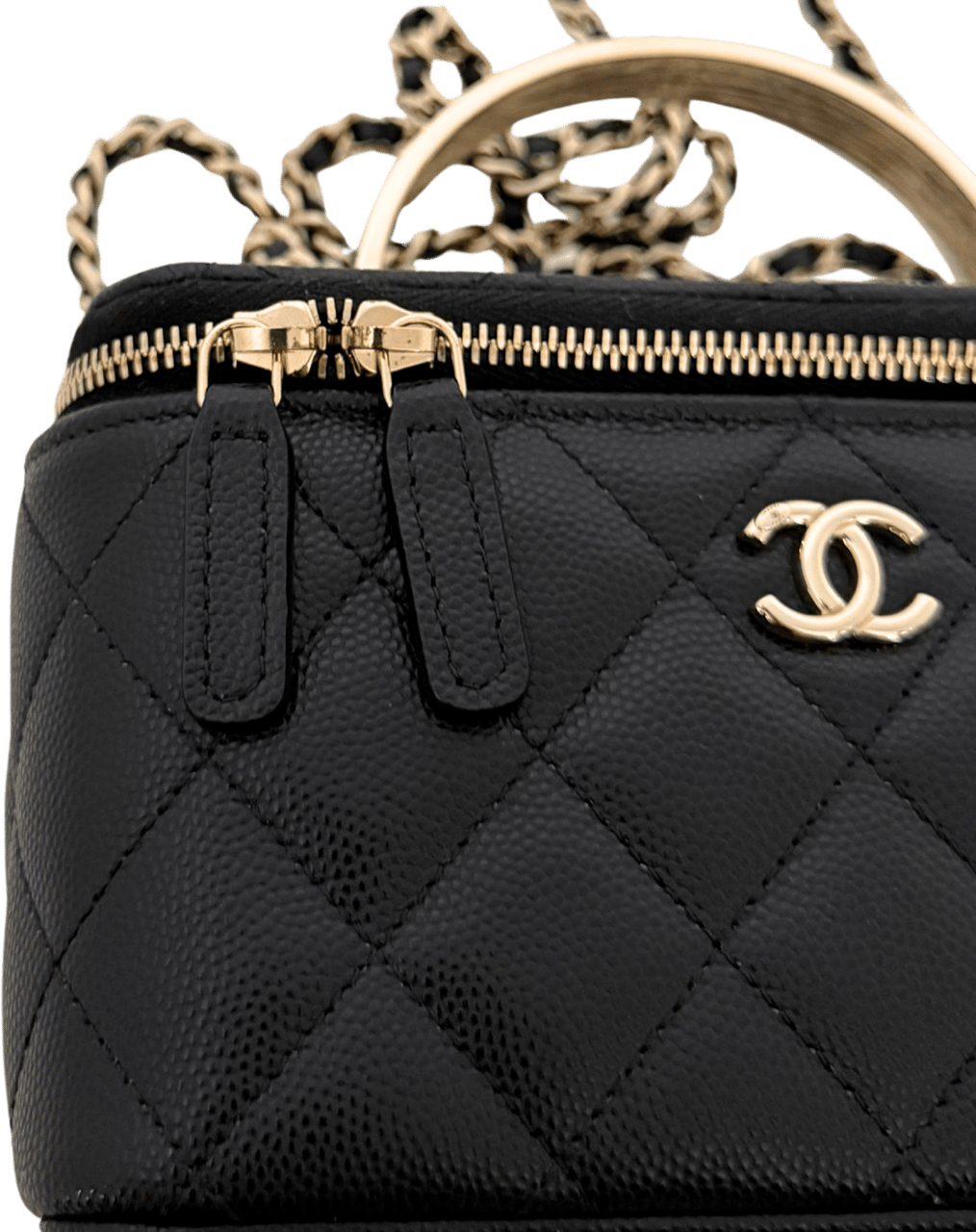 Chanel Chanel Vanity A Chain Kaviarleder goldene Hardware Schwarz / sehr gut Zwart