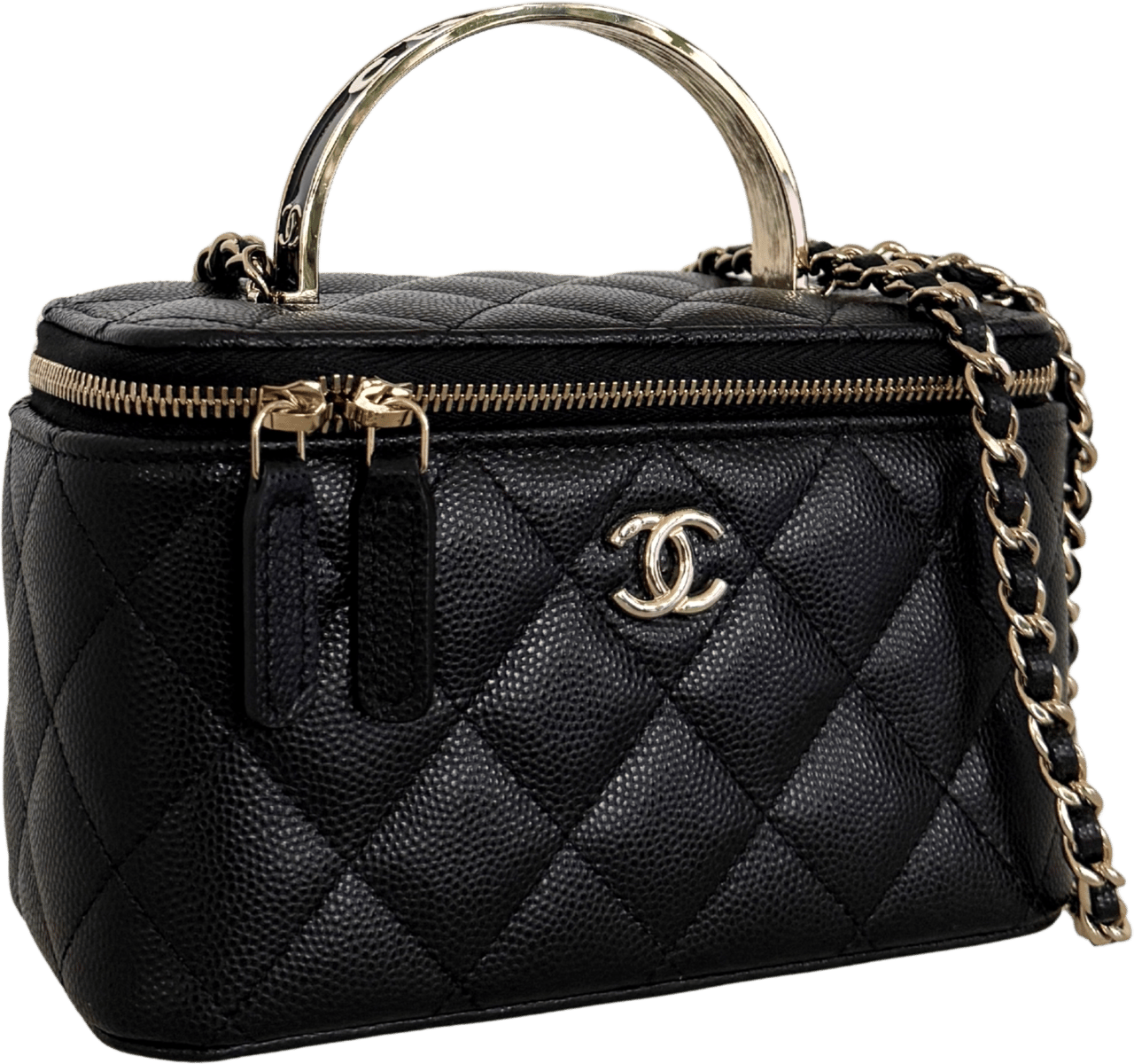 Chanel Chanel Vanity A Chain Kaviarleder goldene Hardware Schwarz / sehr gut Zwart