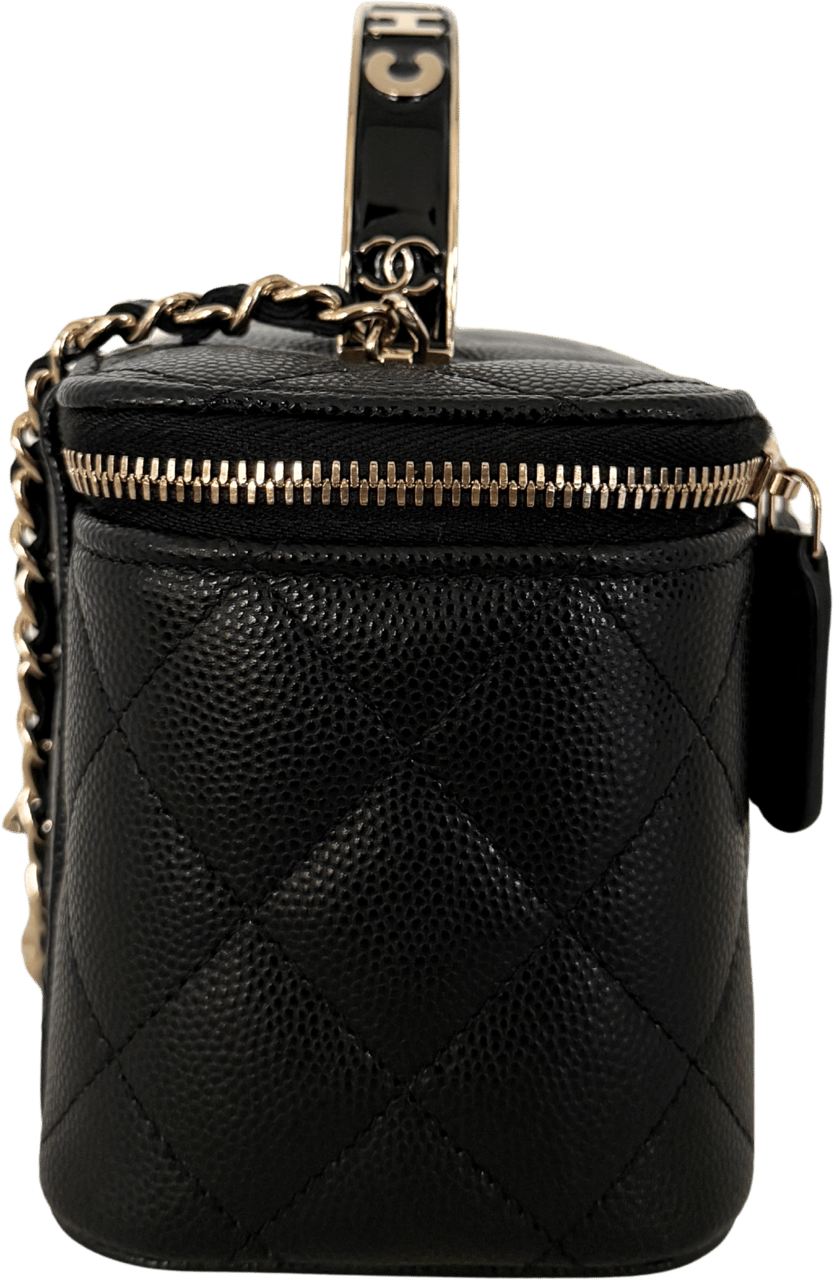 Chanel Chanel Vanity A Chain Kaviarleder goldene Hardware Schwarz / sehr gut Zwart