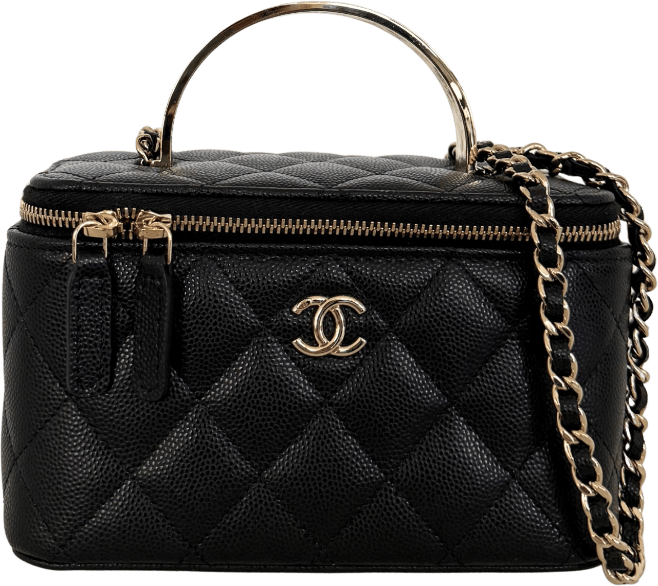 Chanel Chanel Vanity A Chain Kaviarleder goldene Hardware Schwarz / sehr gut Zwart
