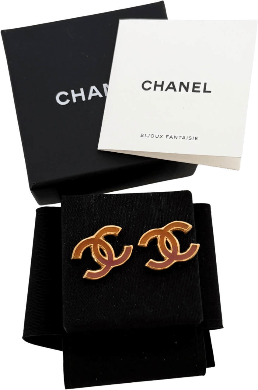 Chanel Chanel CC Logo stud earrings with red enamel, gold / very good Goud