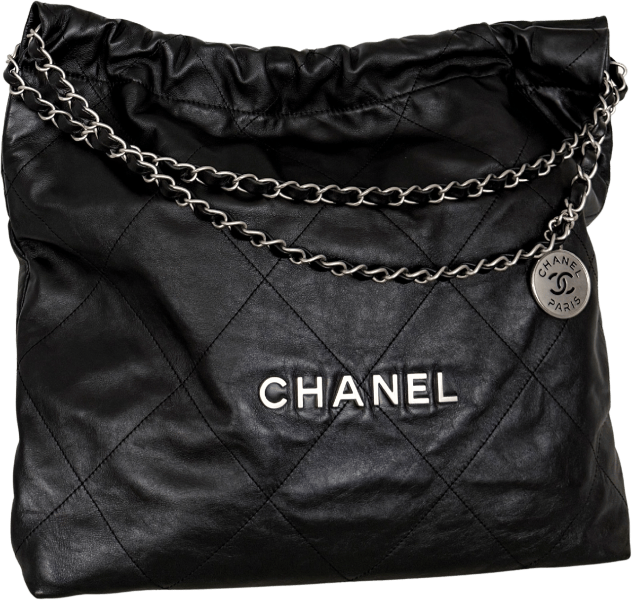 Chanel Chanel 22 mittelgroße Hobo Bag Schwarz silberne Hardware / sehr gut Zwart