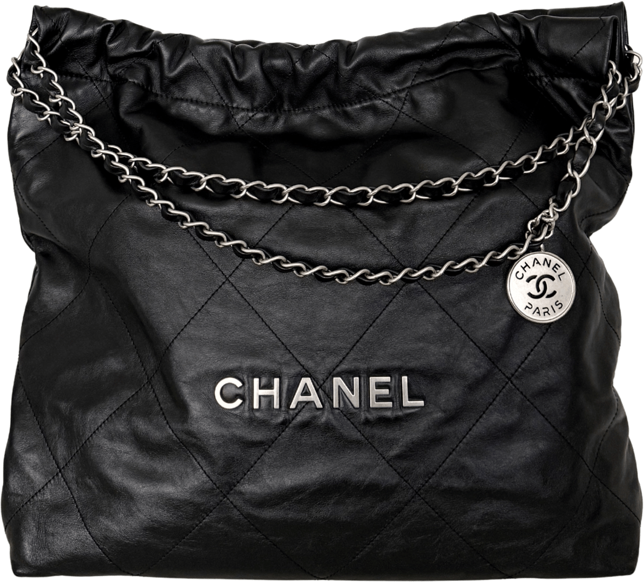 Chanel Chanel 22 mittelgroße Hobo Bag Schwarz silberne Hardware / sehr gut Zwart