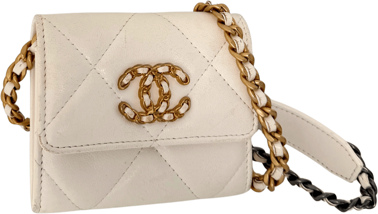 Chanel Chanel 19 Flap Coin Wallet on Chain Weiß Fullset / gut Wit