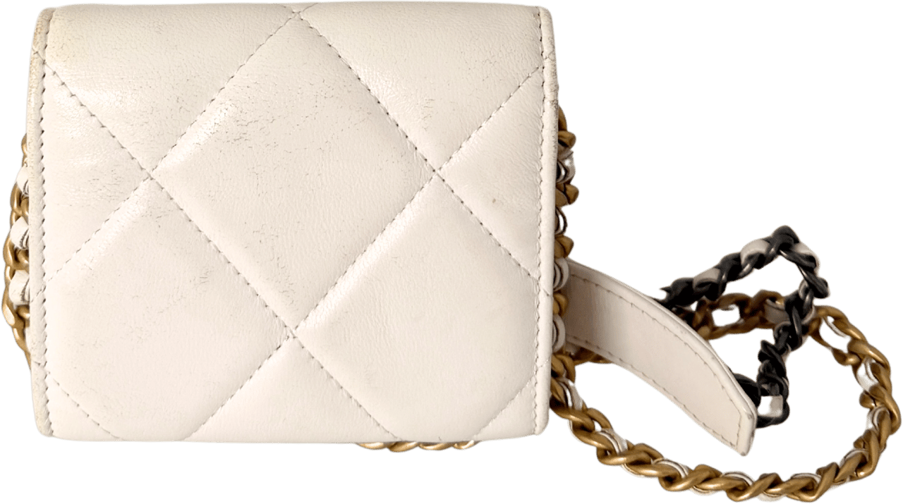 Chanel Chanel 19 Flap Coin Wallet on Chain Weiß Fullset / gut Wit
