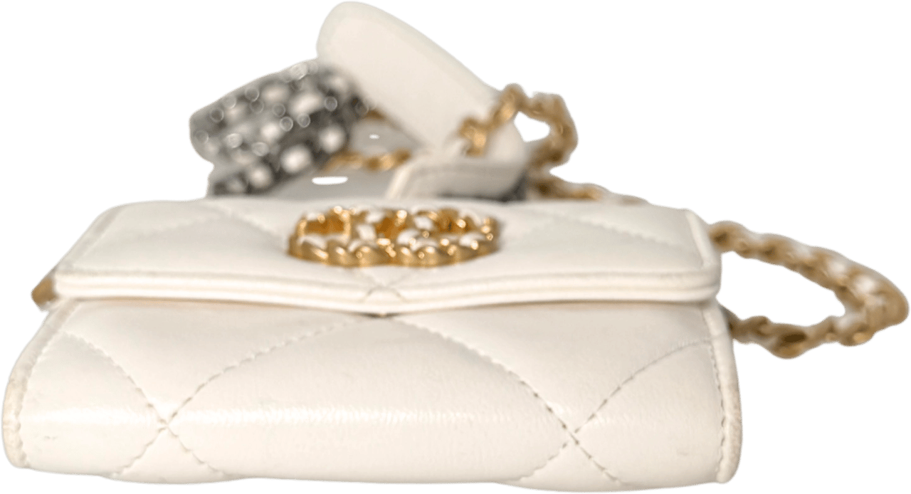 Chanel Chanel 19 Flap Coin Wallet on Chain Weiß Fullset / gut Wit