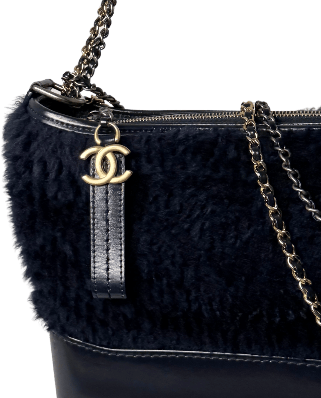 Chanel Chanel Gabrielle Hobo Bag klein Shearling Dunkelblau / gut Blauw