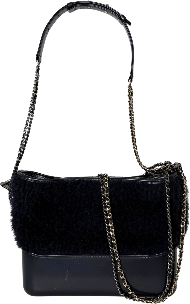 Chanel Chanel Gabrielle Hobo Bag klein Shearling Dunkelblau / gut Blauw