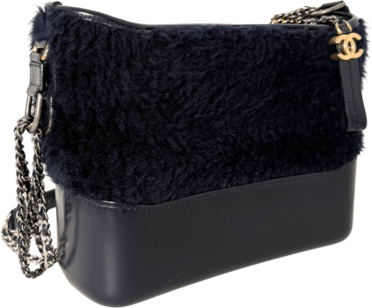 Chanel Chanel Gabrielle Hobo Bag klein Shearling Dunkelblau / gut Blauw