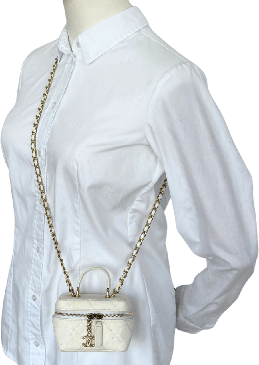 Chanel Chanel Mini Top Handle Vanity Tasche Weiß / sehr gut Wit