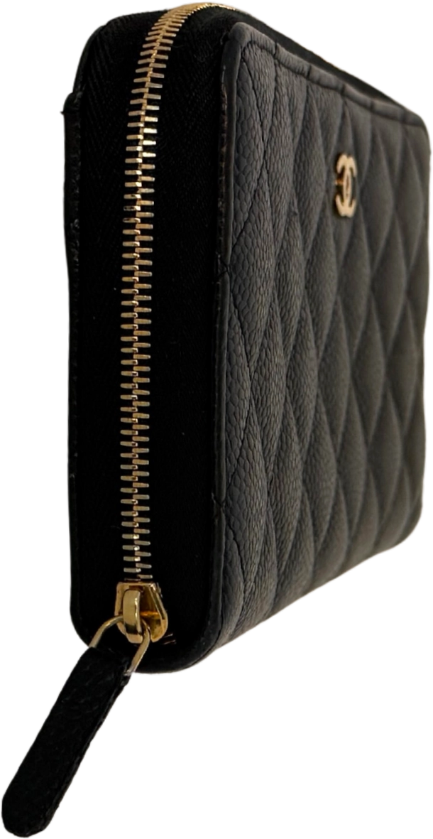 Chanel Chanel Gusset Zip Around Geldbörse Kaviarleder Schwarz / gut Zwart