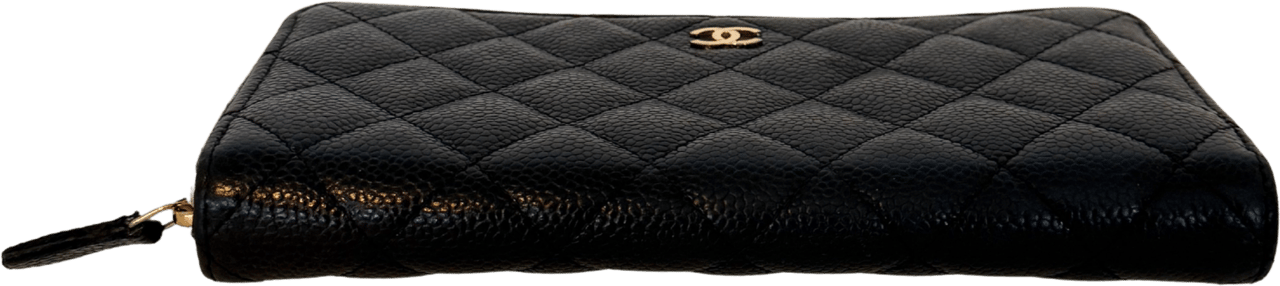 Chanel Chanel Gusset Zip Around Geldbörse Kaviarleder Schwarz / gut Zwart