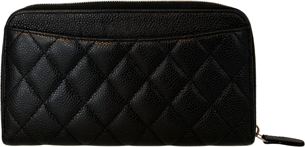 Chanel Chanel Gusset Zip Around Geldbörse Kaviarleder Schwarz / gut Zwart