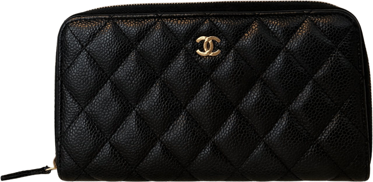 Chanel Chanel Gusset Zip Around Geldbörse Kaviarleder Schwarz / gut Zwart