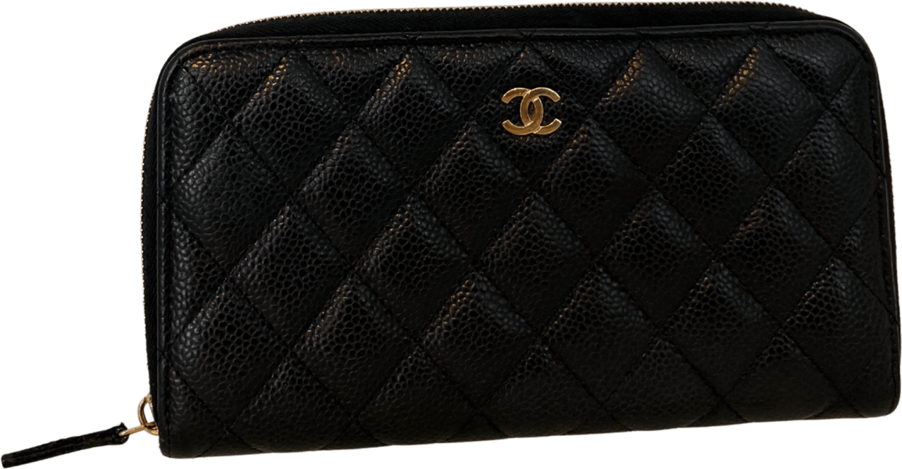 Chanel Chanel Gusset Zip Around Geldbörse Kaviarleder Schwarz / gut Zwart