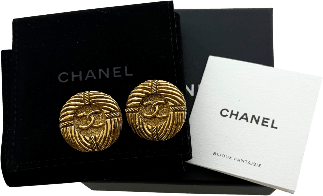 Chanel Chanel Runde Clip on Ohrringe mit Kordelmuster Gold / sehr gut Goud