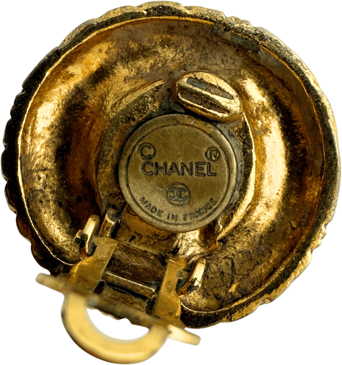 Chanel Chanel Runde Clip on Ohrringe mit Kordelmuster Gold / sehr gut Goud